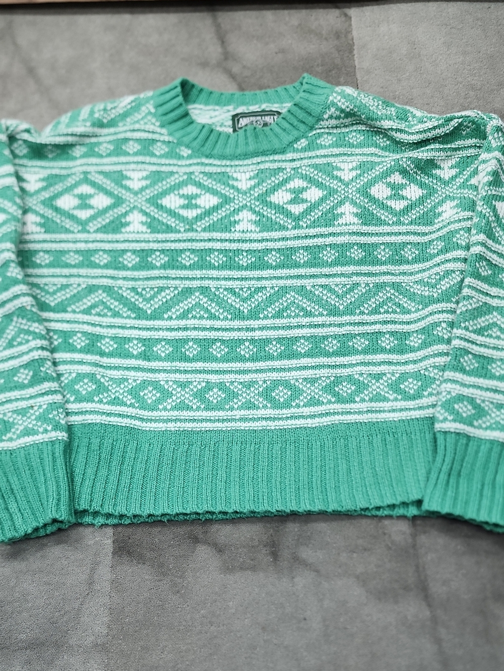 American Eagle Outfitters Mint Green Fair Isle Crewneck Sweater